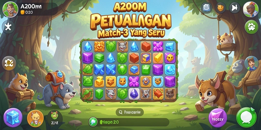 Tampilan gameplay seru dalam A200M yang penuh warna.