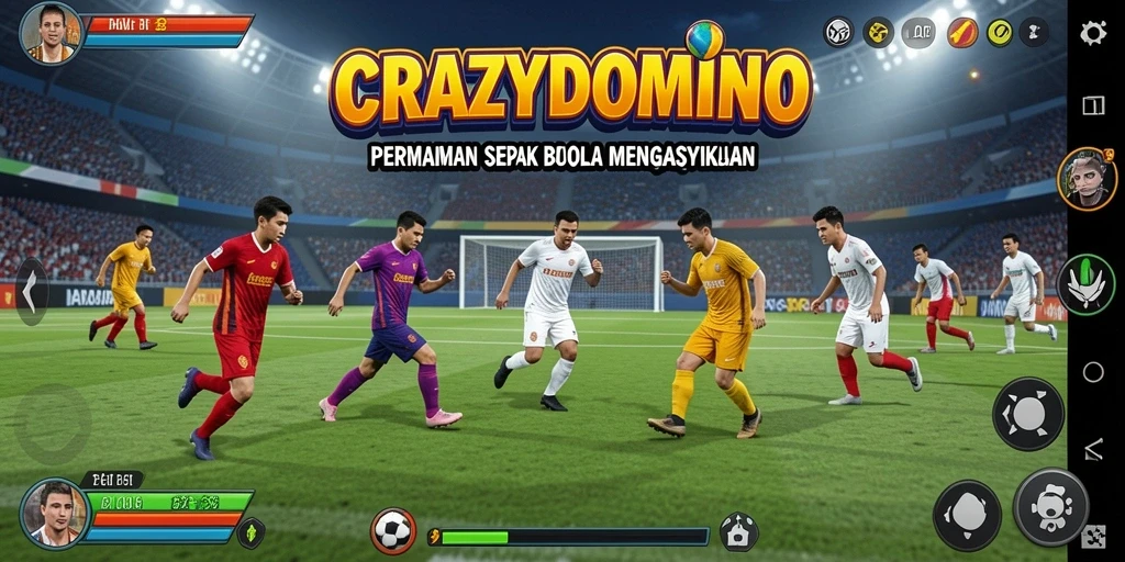 Tangkapan layar menunjukkan aksi permainan sepak bola seru di CRAZYDOMINO.