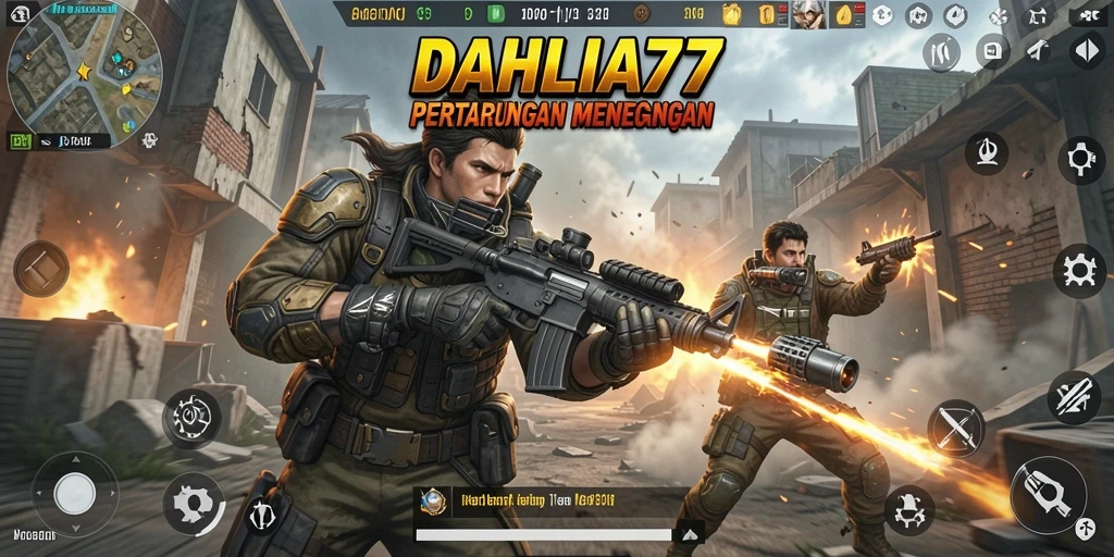 Screenshot utama DAHLIA77 menampilkan aksi intens dalam permainan FPS.
