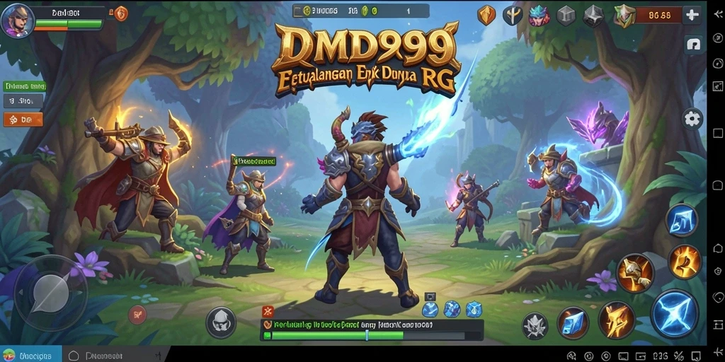 Tangkapan layar DMD999 menunjukkan aksi pertarungan yang seru dalam dunia fantasi.