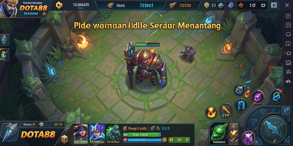 Tampilan gameplay DOTA88 menampilkan aksi peperangan yang seru dan otomatis.