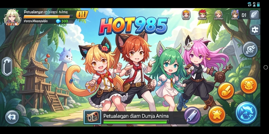 Screenshot HOT985 menampilkan aksi karakter dalam dunia anime yang berwarna-warni.