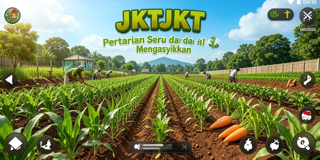 Tampilan gameplay JKTJKT yang menampilkan aktivitas bertani.