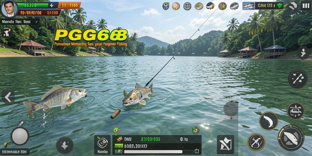 Screenshot gameplay PGG68 yang menampilkan para pemain sedang memancing di lautan.